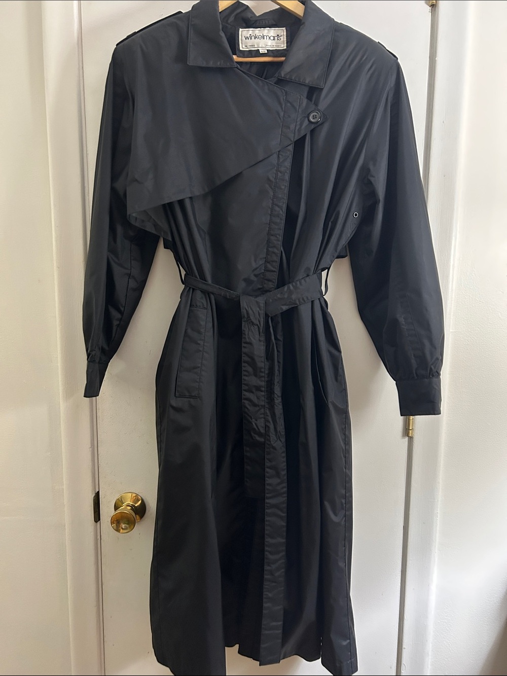 Vintage Winkelman's Asymmetrical Black Trench Coat Size 9/10 RN 29063 Made in Ko